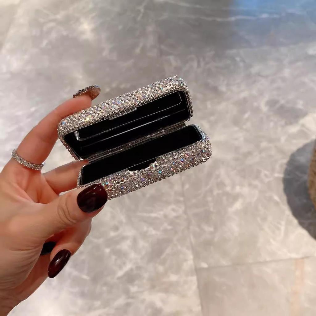 Scatola Organizer per Rossetti con Strass e Specchio Integrato - Custodia Mini Portatile da Viaggio.