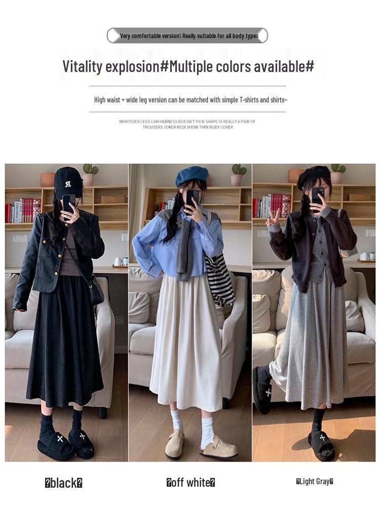 Women's High Waist Gray A-Line Skirt - Early Spring 2026 Collection, Slimming Mid-Length Design