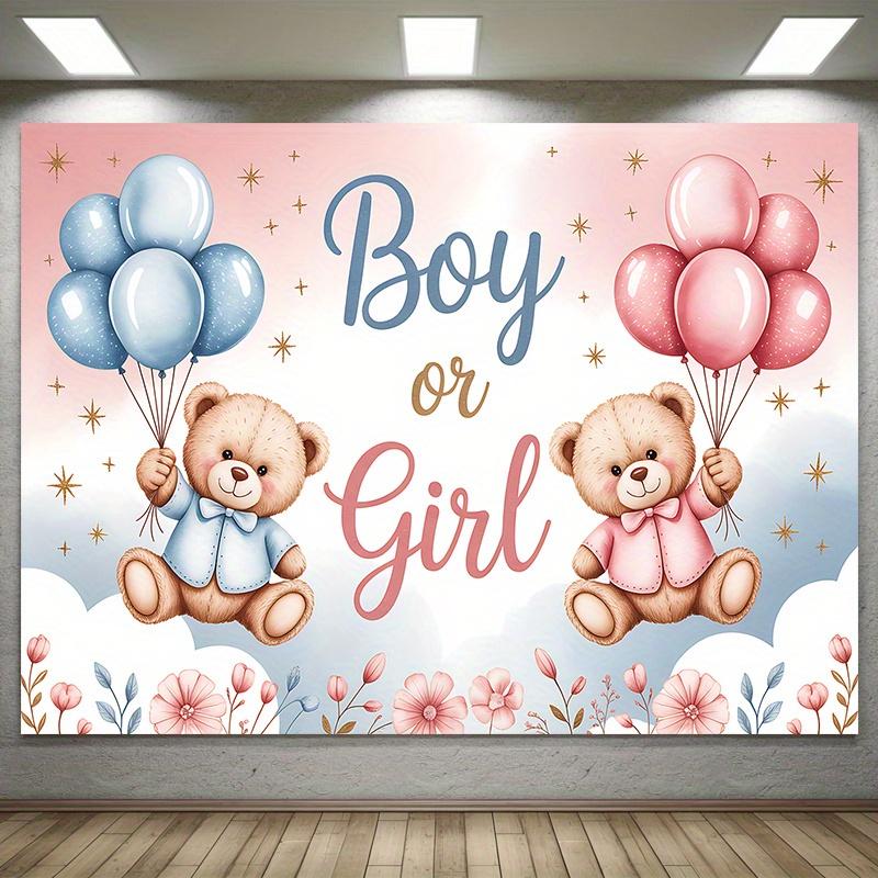 One piece gender revealing backdrop with teddy bear and balloons photo booth props and home decorations