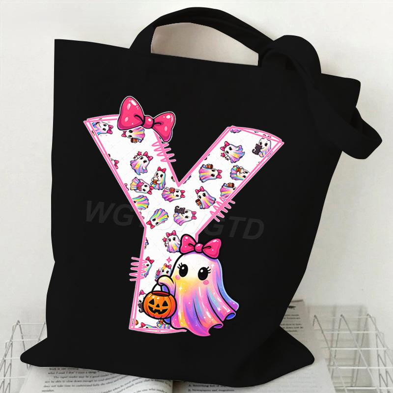 Halloween personalized print student canvas bag tutoring bag 26 letters fashion shoulder bag women large capacity