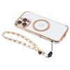 For iPhone 16 Pro Max Case Compatible with MagSafe Electroplated Love Hearts TPU Phone Cover with Chain Strap