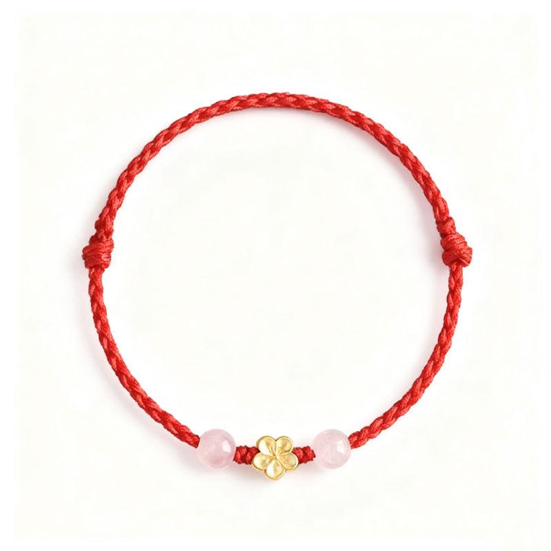 Pure Gold 999 Zodiac Red String Bracelet with Luck Beads for Baby's Full Moon or New Year