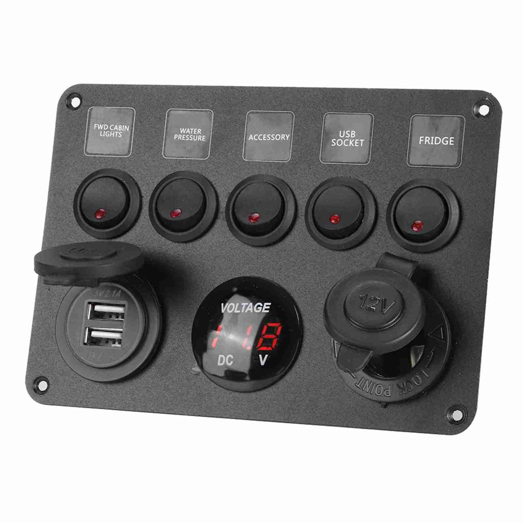 5 Gang LED Toggle   Panel with Digital Voltmeter   for RV Car Motorboat