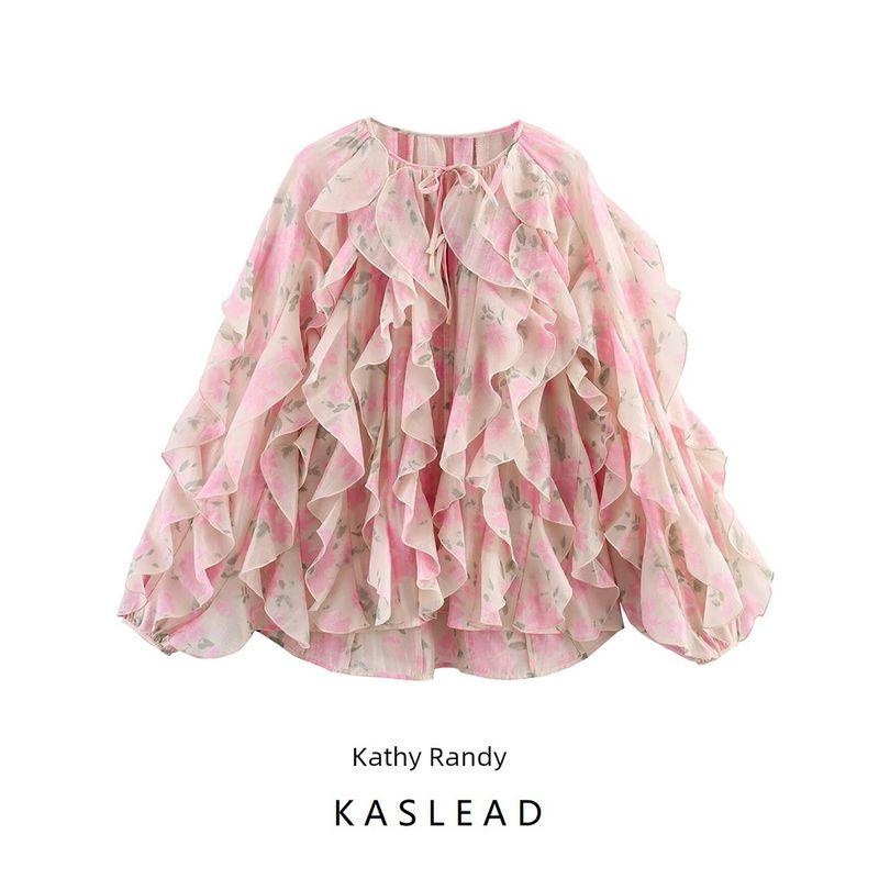 Kaslead New Women Clothes Western Style Fashion Simple Frill Long Sleeve Shirts 1289591001