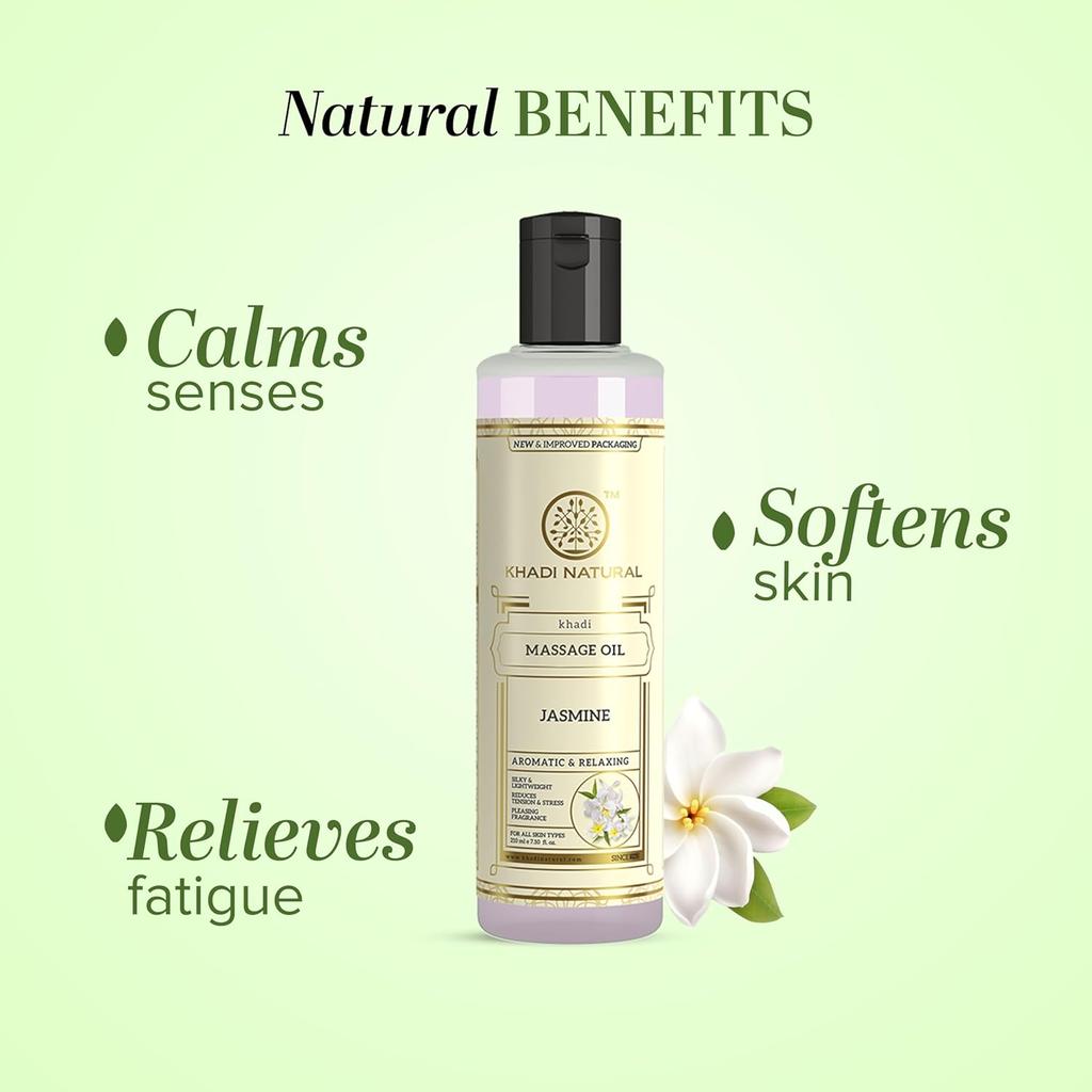 Khadi Natural Ayurvedic Jasmine Massage Oil 210ml Pack Stress Relief Aromatherapy Soothing Skin