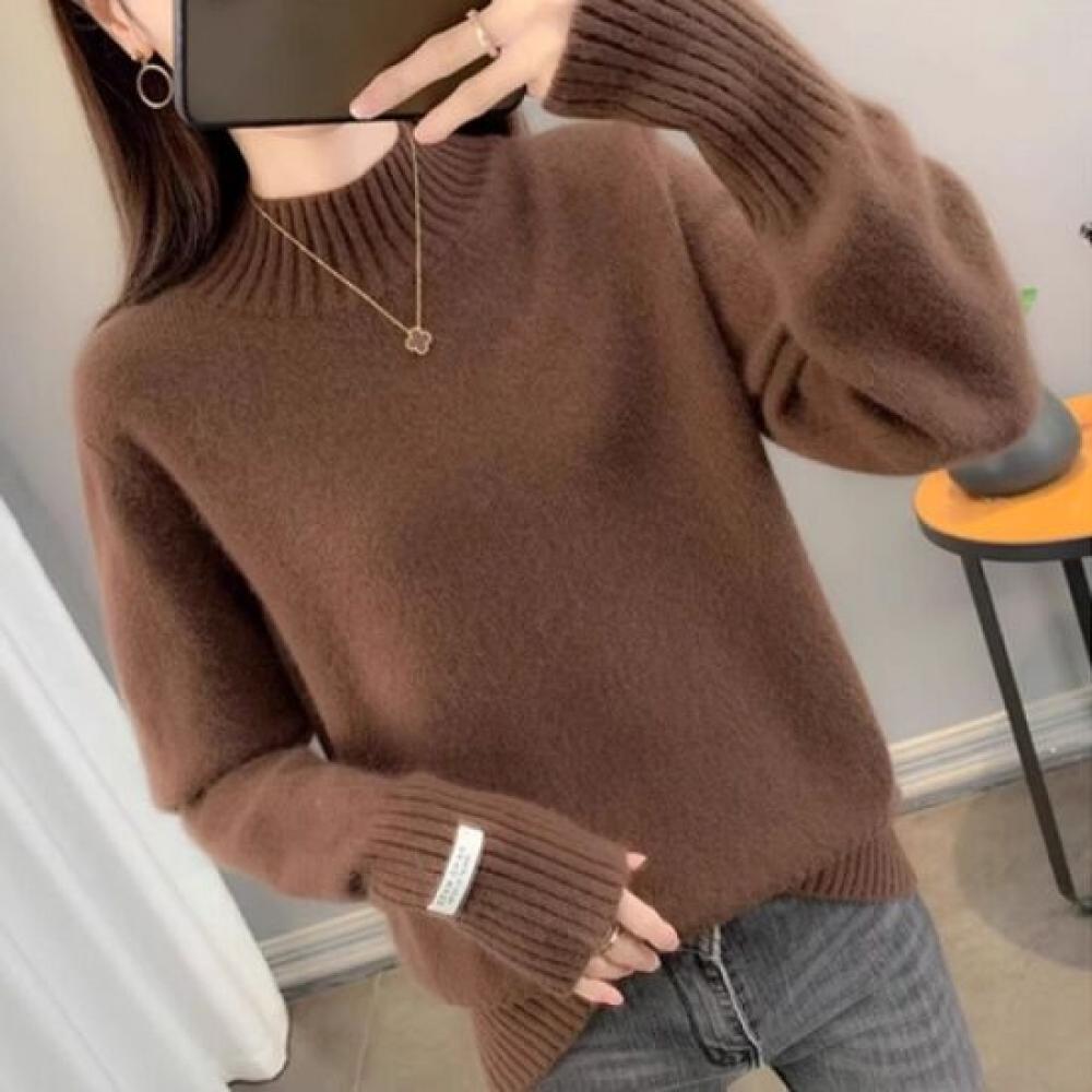 Navava Women Daily Mock Neck Long Sleeve Knit Tee Nk3443