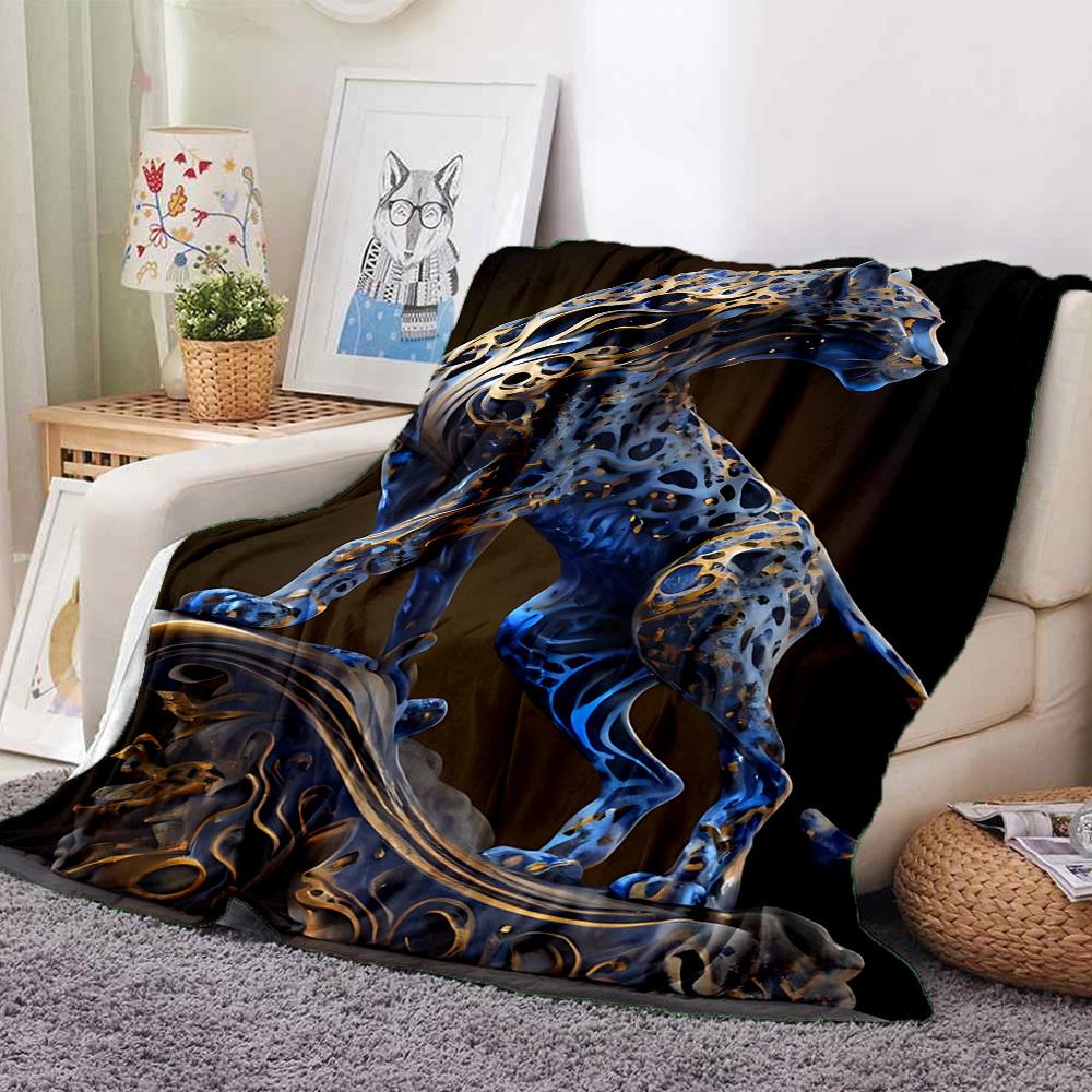 1pc Blue Leopard Blanket, Lightweight Flannel Fleece with Digital Printing, Soft Warm for Sofa, Travel, Camping, Office, Couch, Chair, and Bed, All-Se