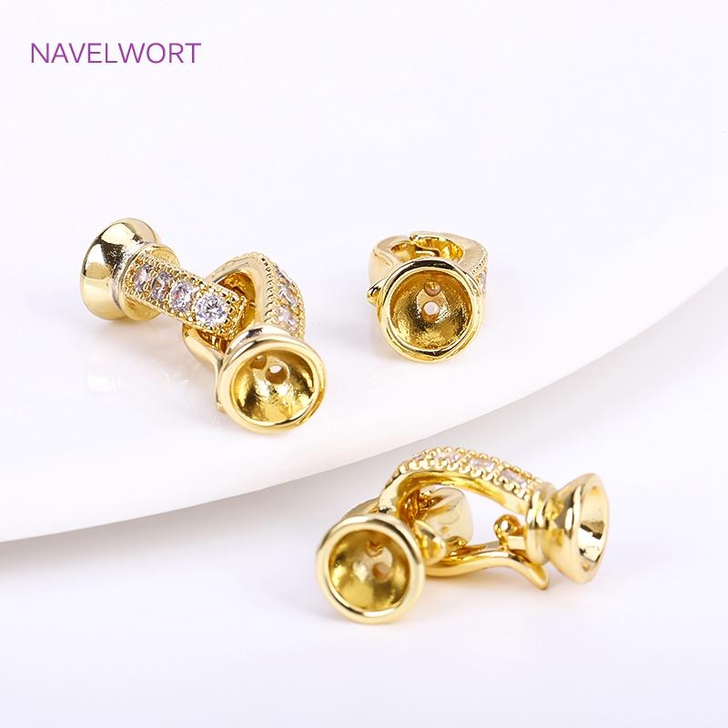18K Gold Plated Brass Fastener Connectors,Clasp For Bracelet,Inlaid Zircon Pearl Clasp Fastener DIY Jewelry Making Accessories