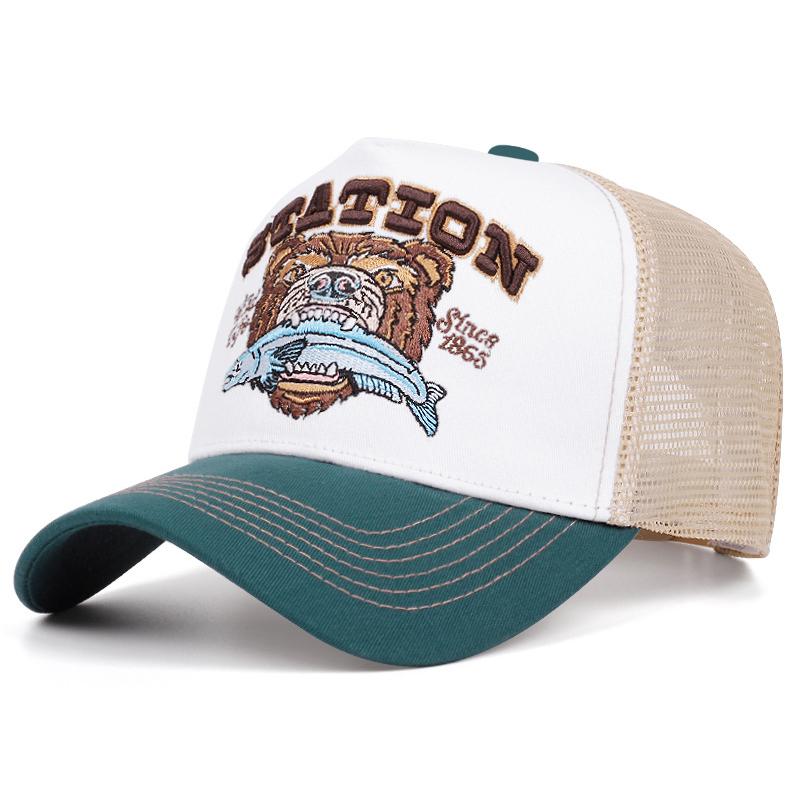 Fashion New Bear Eating Fish Truck Hat Men'S Street Skateboarding Hiphop Hat Women'S Outdoor Sunshade Baseball Hat Mesh Hat