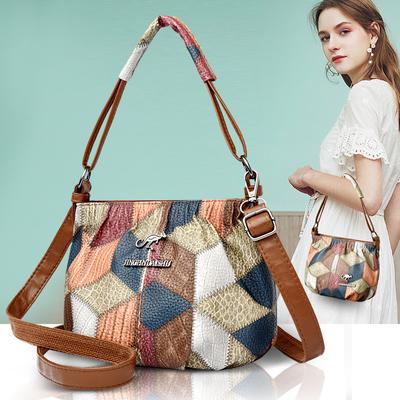 Borsa per madre di mezza età Borsa a tracolla con cuciture di grande capacità Borsa multitasche in morbida pelle Borsa a tracolla vintage Borsa per cellulare