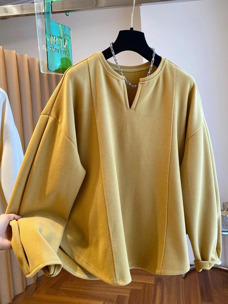 Plus Size 280g German Fleece Hoodie for Women – Autumn/Winter Loose Fit, Solid Color, Brushed, 240 Jin.