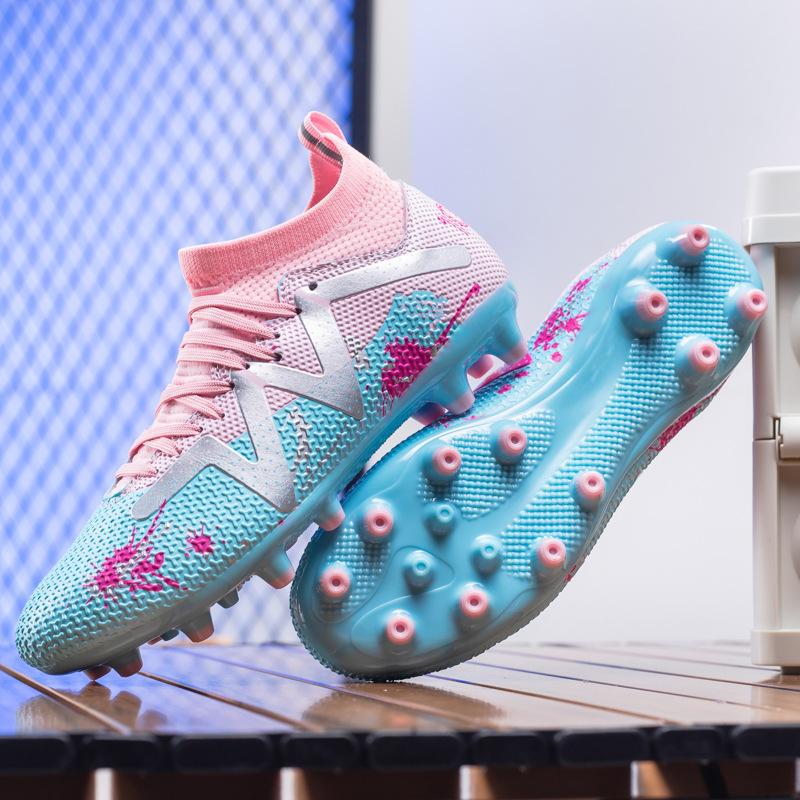 New Pink Football Shoes Long Nails Broken Nails Graffiti Men's Shoes Comprehensive Training Shoes Women's Sports Shoes Flying Woven Large Size