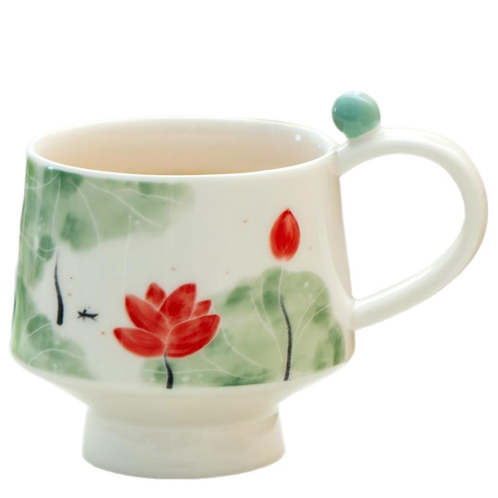 National Rhyme Glaze Color Ceramic Cup Creative Chinese Style Lotus Ink Mug High value Water Cup Office Coffee Cup