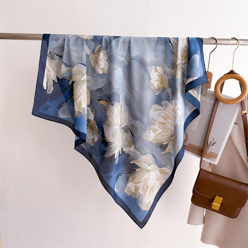 90X90Cm Fashion Bandana Scarfs For Women Floral Handkerchief Hijab Scarf Female Luxury Headband Soft Headband Bandana Tie Neck