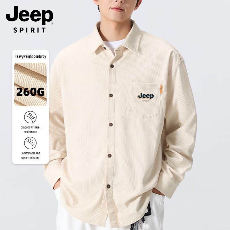 JEEP SPIRIT Men's Corduroy Long-Sleeve Lapel Shirt