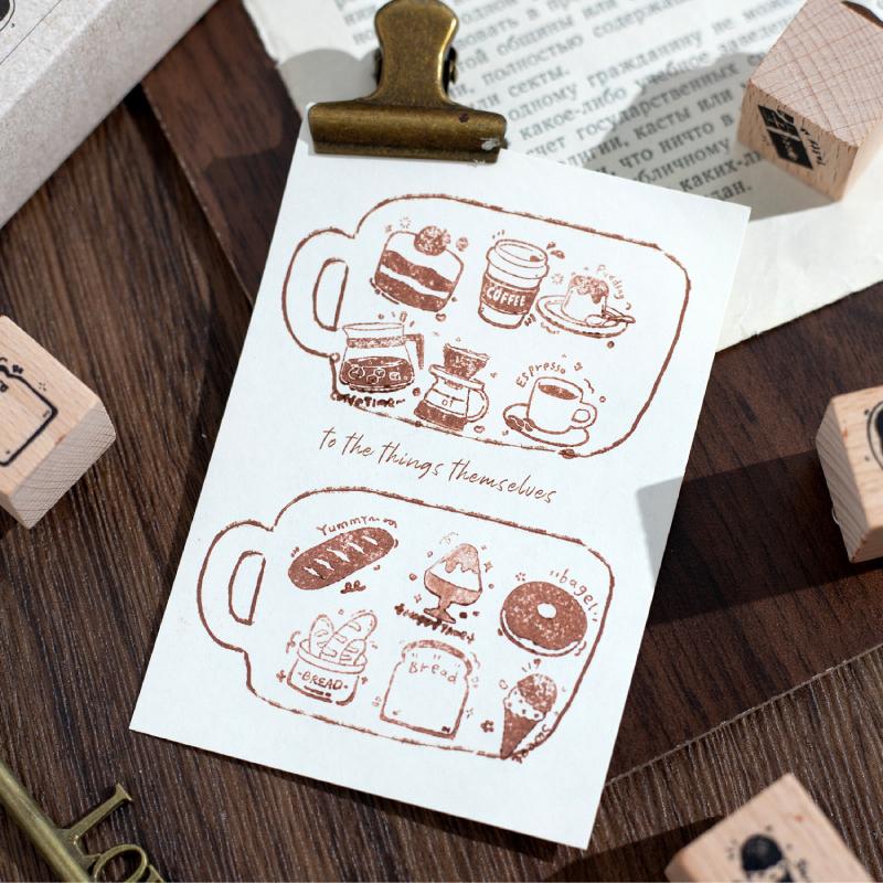 Scatola Set di Sigilli in Legno Stile di Vita Raffinato e Scintillante Tè Retro Versatile Vita Quotidiana Pratico Timbro per Stampa per Diario Manuale