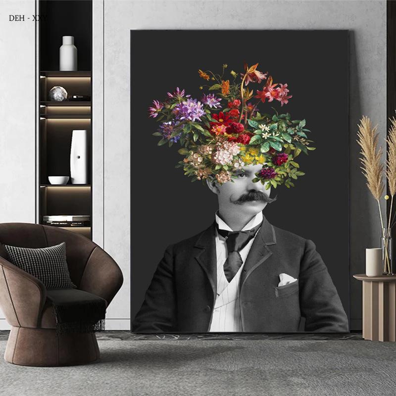 Vintage Famous Painting Girl with Pearls Flowers Canvas Poster Mona Lisa with Flowers Picture Cuadros Wall Art Home Decor