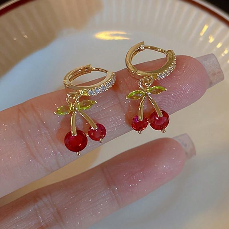 

1 пара Милых Нежных Серёжек-Вишен с Стразами, Подходят для Женщин Cherry&one-size красный