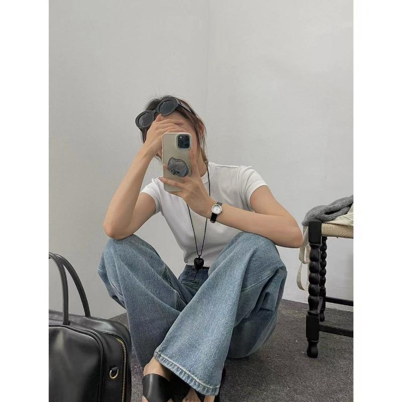 Slim Round Neck Solid Color Clean Short-sleeved T-shirt