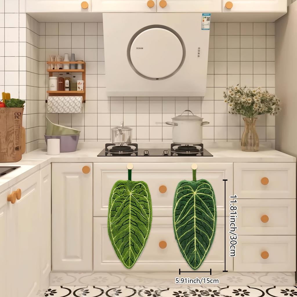 2Pcs Creative Leaf-Shaped Bathroom Hand Towels, Hangable Design, Absorbent Material, Finger Towels For Use In Bathrooms, Restaurants, And Kitchens