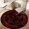 Polyester Baphomet Devil Sheep Head Circular Mat-Black&Red Design with Pentagrams,Perfect for Living Room,Bedroom,Office,or B