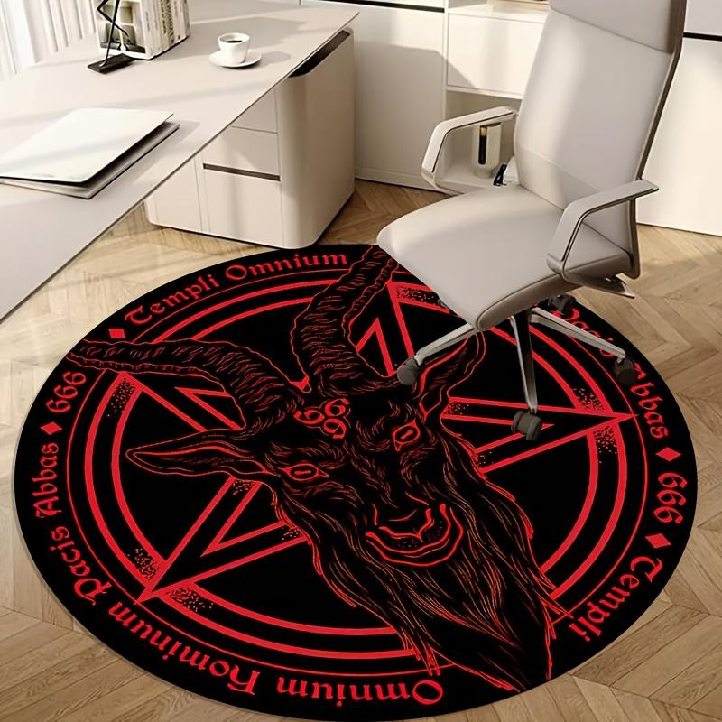 Polyester Baphomet Devil Sheep Head Circular Mat-Black&Red Design with Pentagrams,Perfect for Living Room,Bedroom,Office,or B