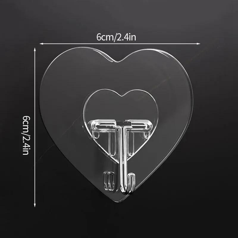 Heart Shape Transparent Hooks Non Punching Plastic Love Hangers Holder Self Adhesive Key Towel Multi-Purpose Hooks Storage Rack