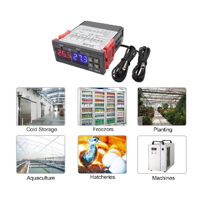 STC-3008 Dual LED Digital Temperature Controller Thermostat AC 220V 12VDC Heater Cooler Control Two Relay Output Thermoregulator