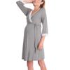 Women's V Neck Lace Trim 3/4 Sleeve Wrap Maternity Nursing Dress With Waist Tie