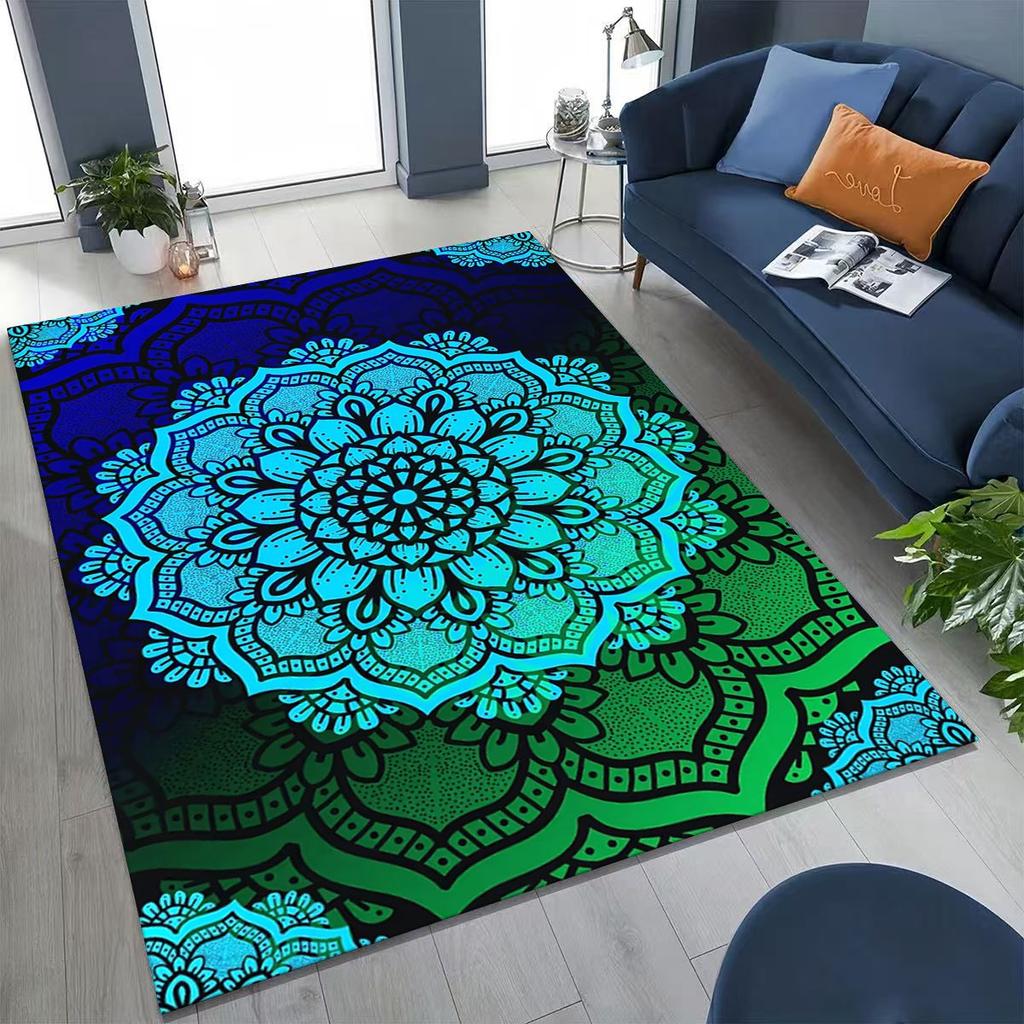 2026 Regenbogen Mandala Blume Chakren Yoga Bohemia Kunst Teppich für Schlafzimmer Wohnzimmer Sofa Zuhause Fußmatte Dekor, Kinder rutschfeste Bodenmatte