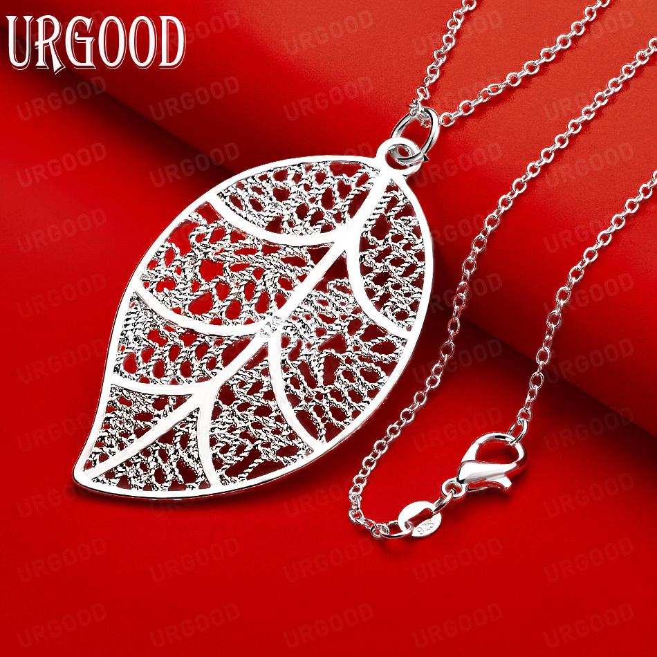 925 Sterling Silver Exquisite Artistic Openwork Leaf Pendant Necklace - Stylish Evening Jewelry