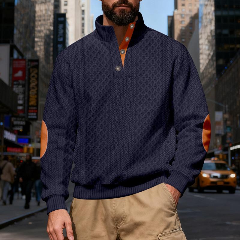 Men S Vintage Stand Collar Loose Jacquard Casual Sweatshirt For Autumn Winter