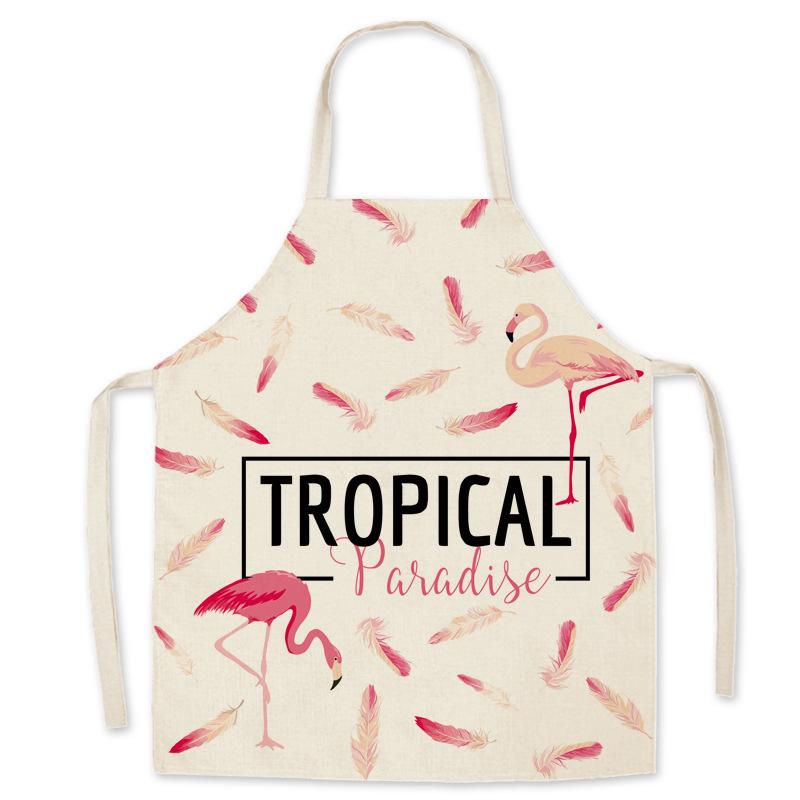 Adult & Child Flamingo Cartoon Faux Linen Apron - Ideal for Kitchen, Logo Work, and Advertising
