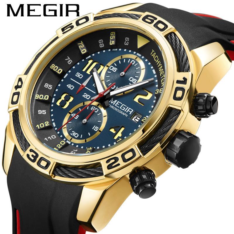 Watch Men'S, Multifunctional Chronograph Calendar Sports Chronograph Men'S Watch Silicone Quartz Watch 2045