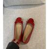 2025 New Spring French Small Inner Height Increase Flat Shoes Women's Bow Ballet Shoes Square Head Shallow Mouth Single Shoes
