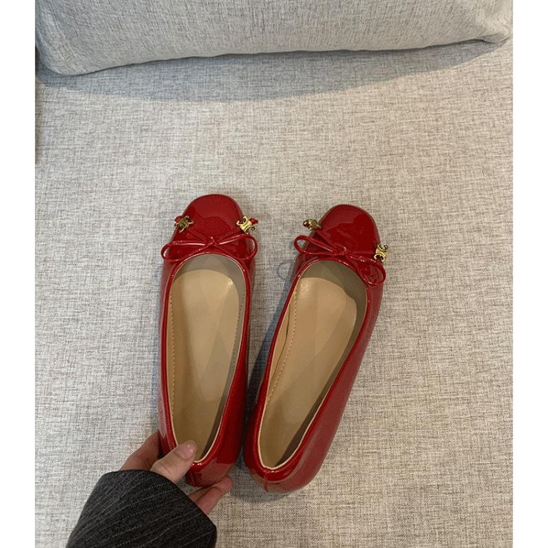 2025 New Spring French Small Inner Height Increase Flat Shoes Women's Bow Ballet Shoes Square Head Shallow Mouth Single Shoes