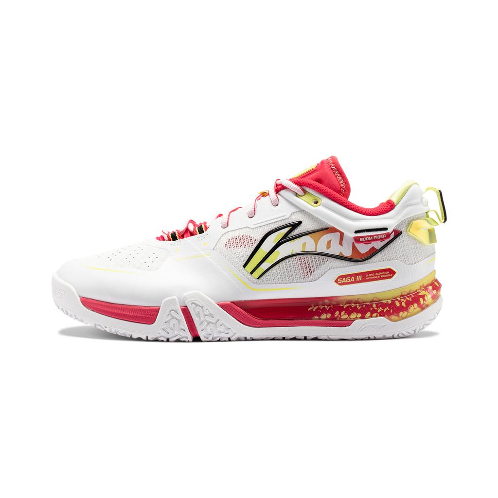 Li Ning Saga 3pro Cushioning Slip Resistant Abrasion Resistant Low Top Badminton Shoes Unisex White Yellow AYAV001-5