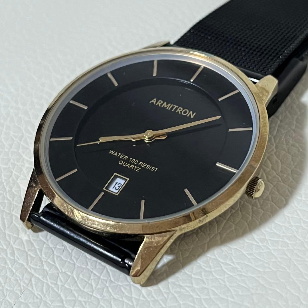 Used Working item ARMITRON men s watch 20/5123 black gold