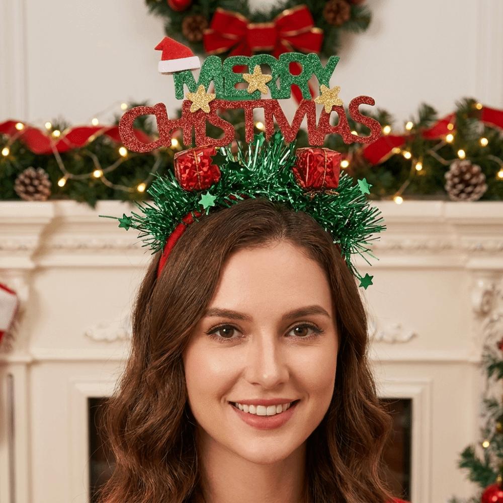 Shiny Christmas Headband Plush Ball Sequin Hair Hoop Fashion Xmas Tree Hairband Festival Gifting