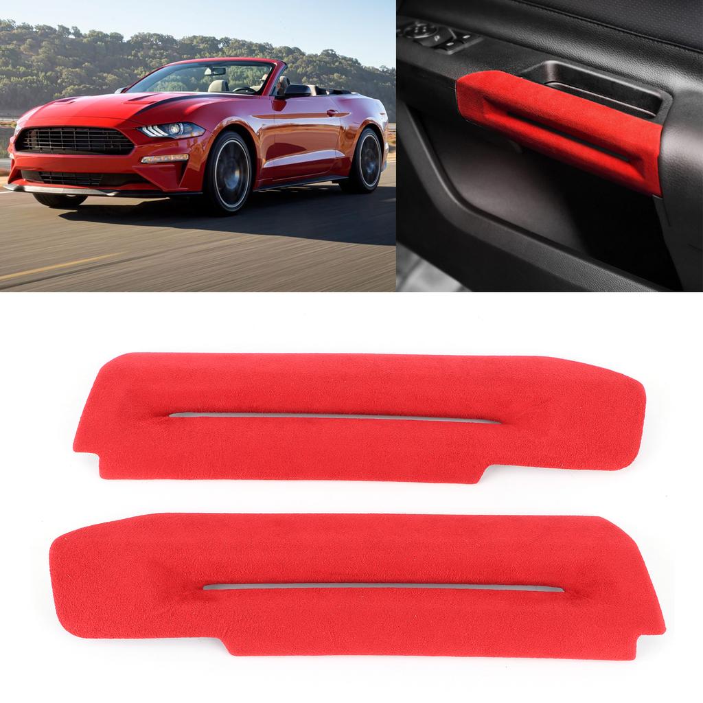 Dörrarmstödsskydd i mocka Dekorpanel Interiörlist Passar för Ford Mustang 2015‑2020 Ljusröd