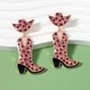 European and American Fashion New Western Denim Wind Alloy Inlaid with Colored Diamond Earrings, Boots Dripping Oil Creative Design Earrings