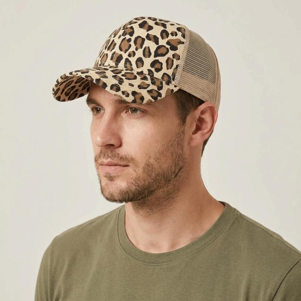 Soft Visor Hat Adjustable Mesh Peaked Hat Hip Hop Leopard Print Baseball Cap Spring