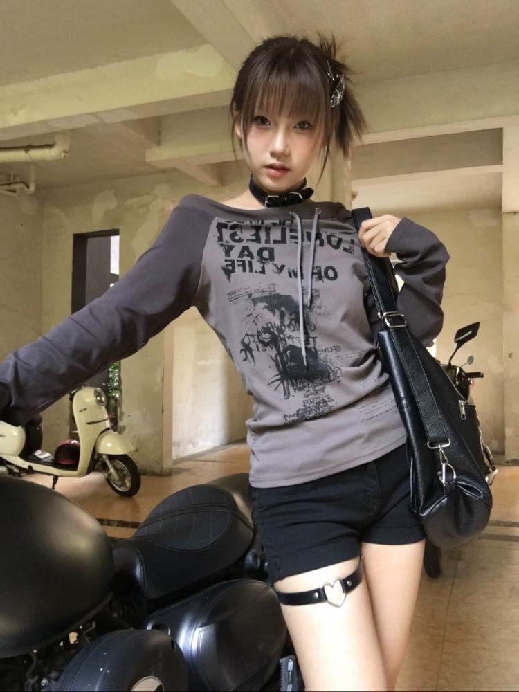 2000s Grunge Vintage Streetwear Mikina Dámská Americká Retro Y2k Harajuku Sexy Estetická Volná Pulovry Nepravidelná Slim Fit Trička