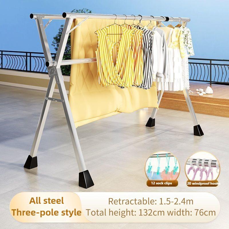 Household Foldable Clothes Hanger Rack Balcony 5 Pole Extendable Clothes Drying Tool Stainless Steel Clothes Drying Rack