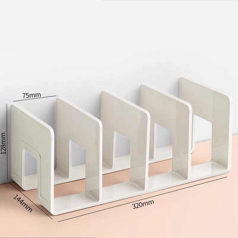 4 Grid Clear Acrylic Bookend Desktop Organizer for Books, Magazines, Space Saving Modern Design Home Office Study Library Shelf