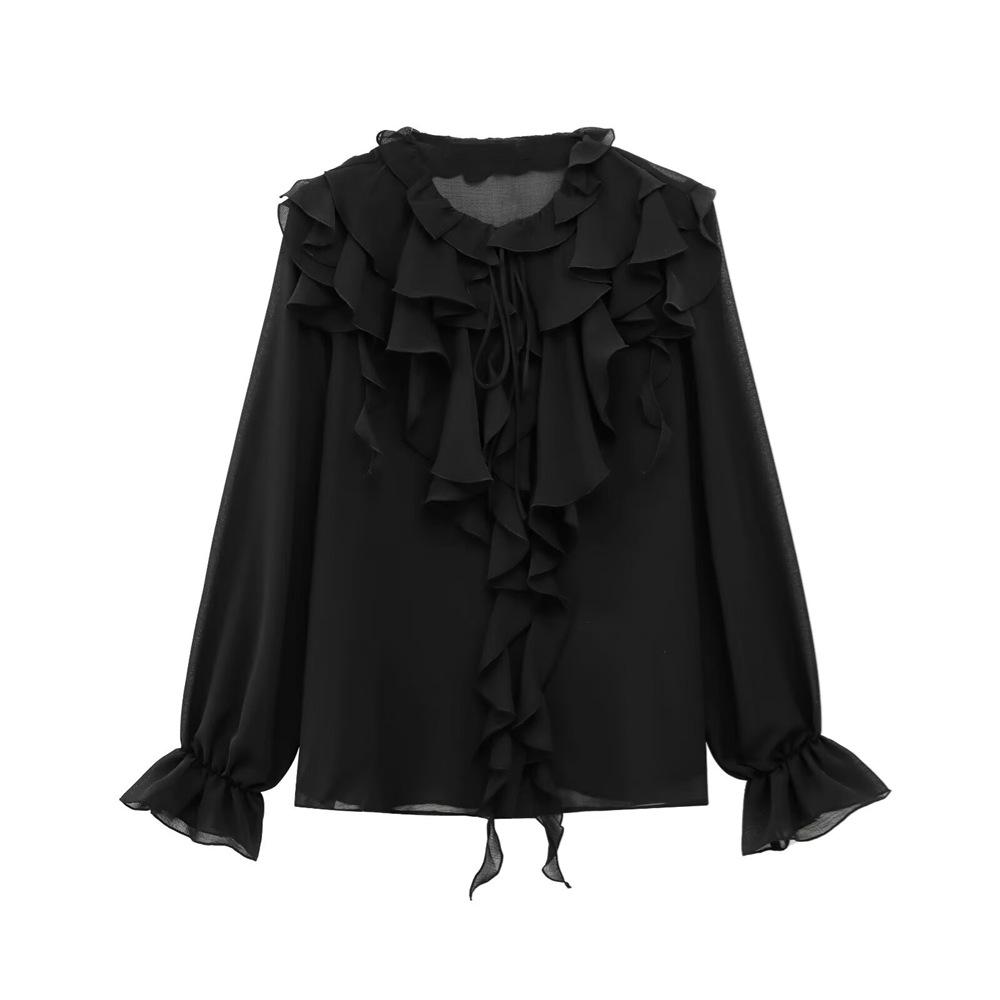 

Весна 2025 Женская многослойная рубашка с акцентом в виде банта - Элегантная и универсальная Extra Small чёрный