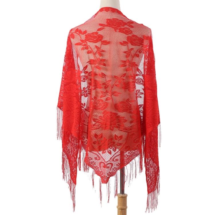 Stylish Lace Scarf with Tassels Multiuse Flower Shawl Wrap for Various Outfit Occasion Outdoor Sunproof Shoulder Wrap