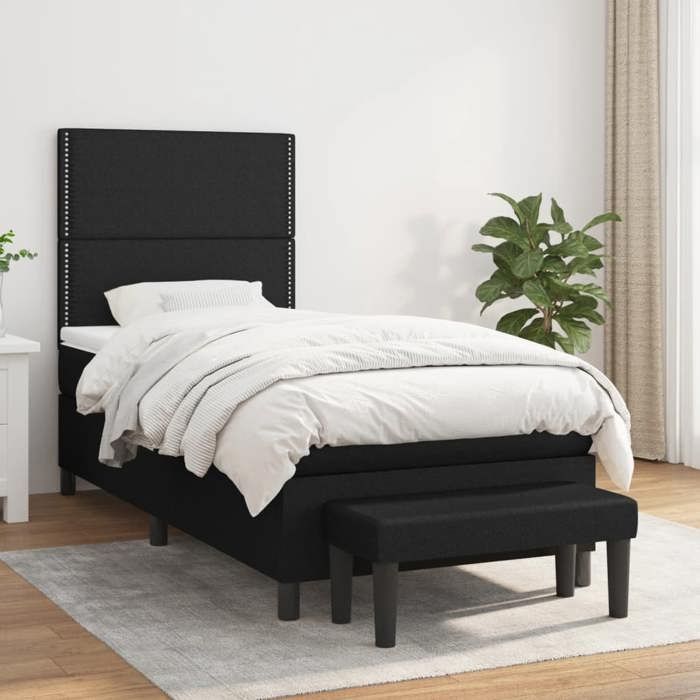 Maison Exclusive - Sommier à lattes de lit avec matelas Noir 90x200 cm Tissu