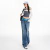 Autumn and winter new American retro dark blue double-button micro-pull jeans women's low-rise thin flared pants