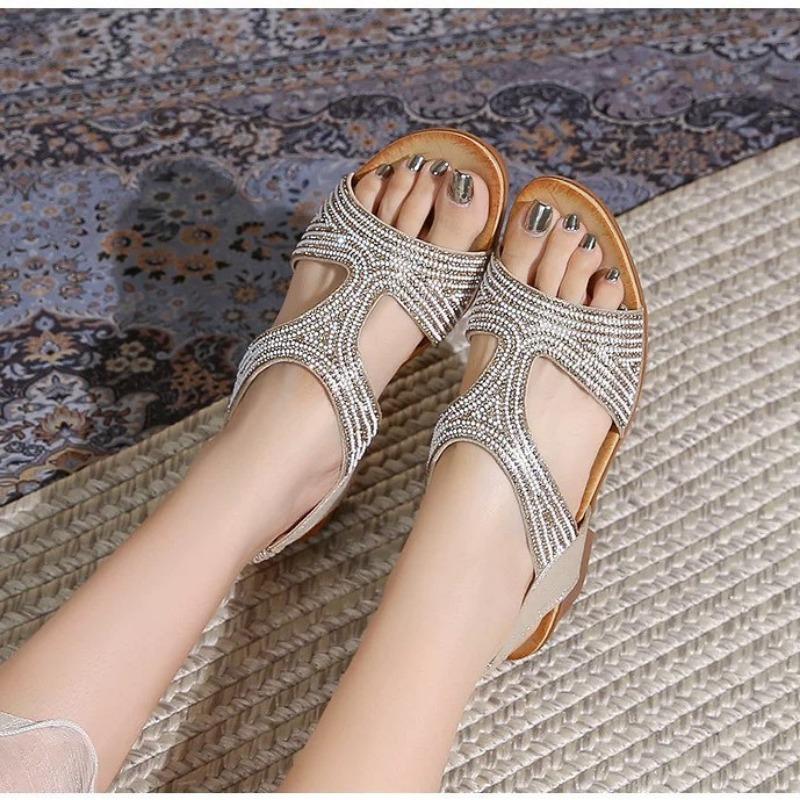 Women's Rhinestone Wedge Sandals Are Fashionable To Wear Outside, with A Sense of Sophistication, Casual and Versatile for Commuting.